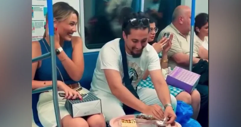 Bakı metrosunda stol açıb, suşi yedilər VİDEO