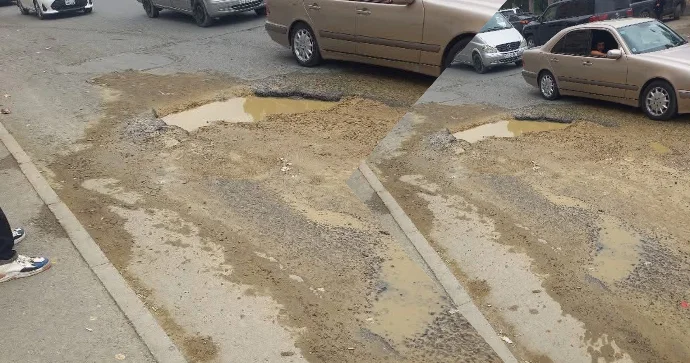 Saraydakı mərkəzi yolda yaranan vəziyyət tıxaca səbəb olur FOTO