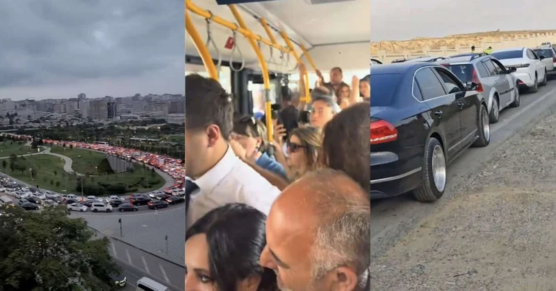 Bakıda vəziyyət belədir: uzun tıxaclar, dolub daşan avtobuslar VİDEO