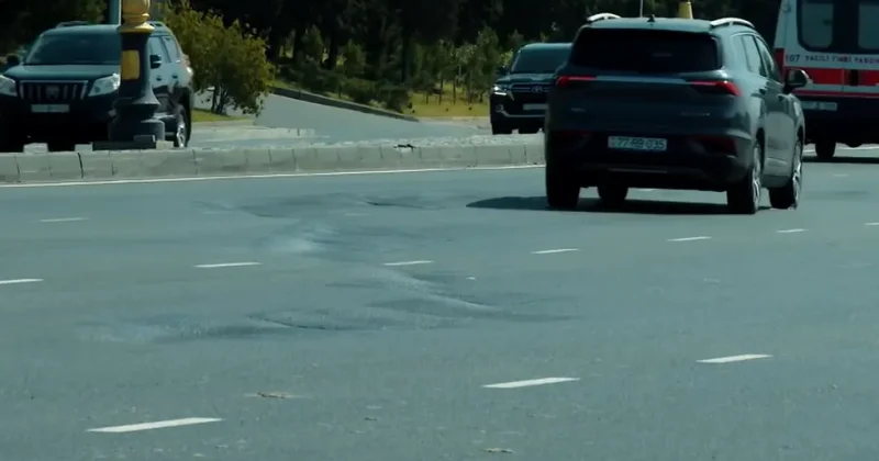 В Баку снова просела отремонтированная дорога ВИДЕО