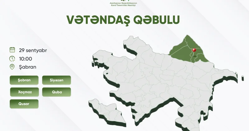 Kənd təsərrüfatı naziri Məcnun Məmmədov Şabranda vətəndaşları qəbul edəcək