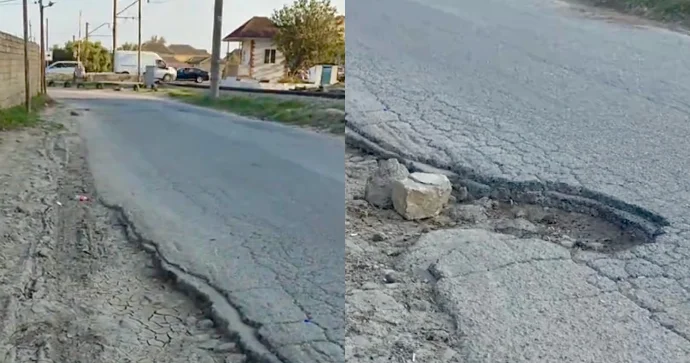 Bu yolda dərin çuxur var: Sürücülər son anda sərt manevrlə canlarını qurtarır VİDEO