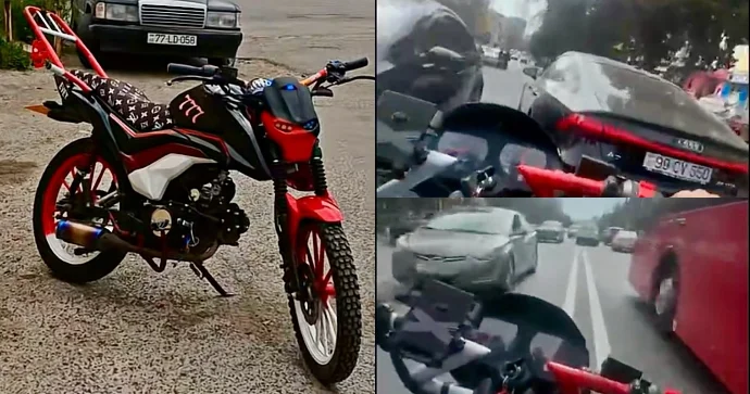 Nəsimidə “şou” göstərən moped sürücüsü ölümə meydan oxudu VİDEO