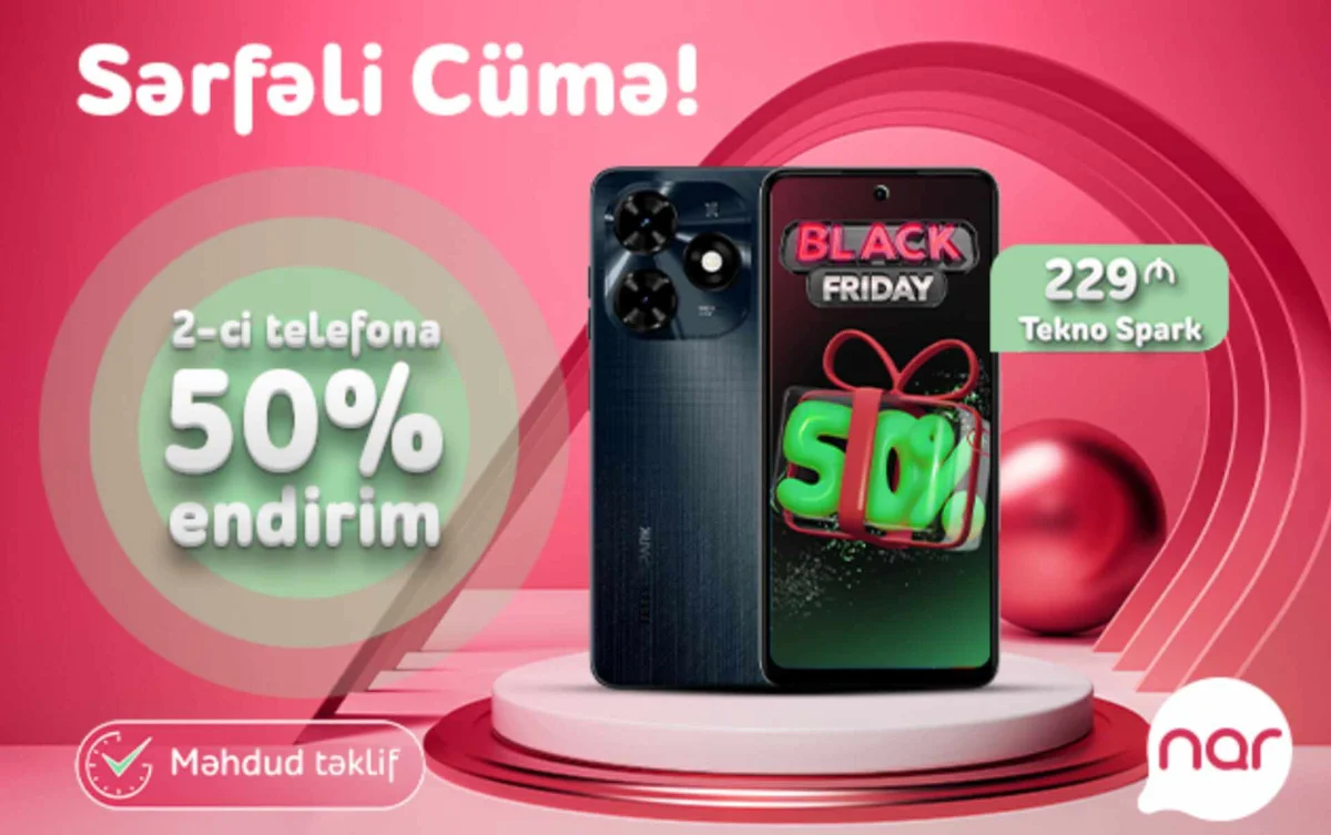 “Nar”dan “Sərfəli cümə” təklifi 50 % endirimlə smartfon əldə et