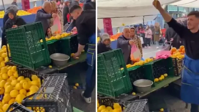 Bazarda bir satıcı alıcıları aldatmaq üçün görün hansı üsuldan istifadə edir VİDEO