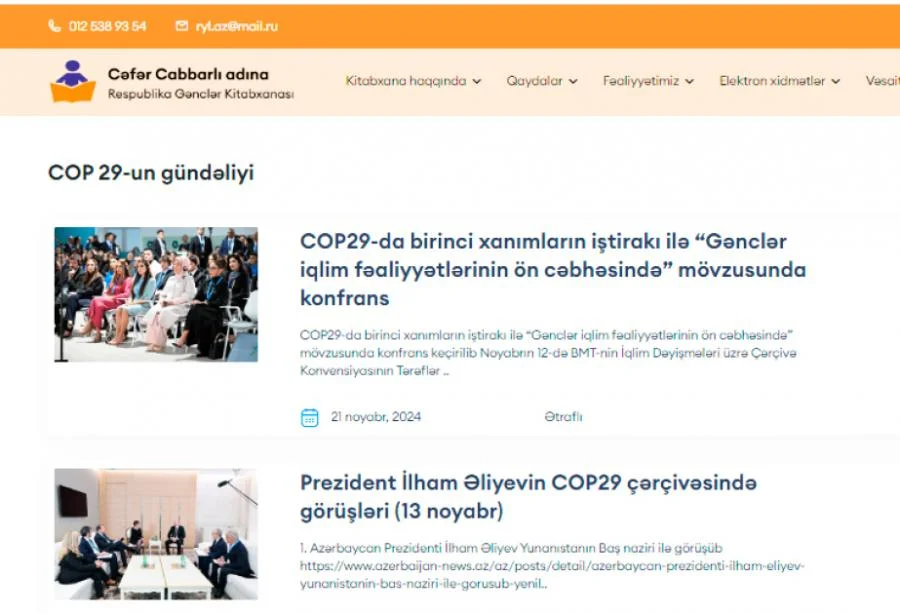 525ci qəzet Gənclər Kitabxanasında “COP29un gündəliyi” elektron resurslar bazası yaradılıb