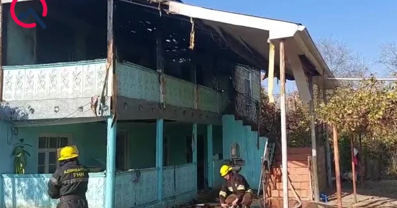 Ağdamda ikimərtəbəli ev yandı Fotolar
