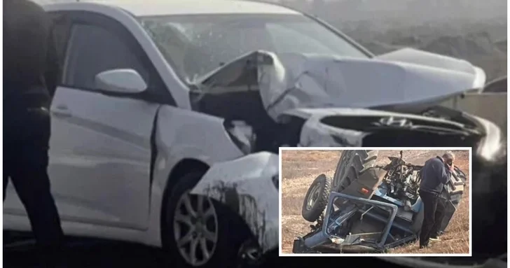 Легковой автомобиль столкнулся с трактором на трассе Баку Газах