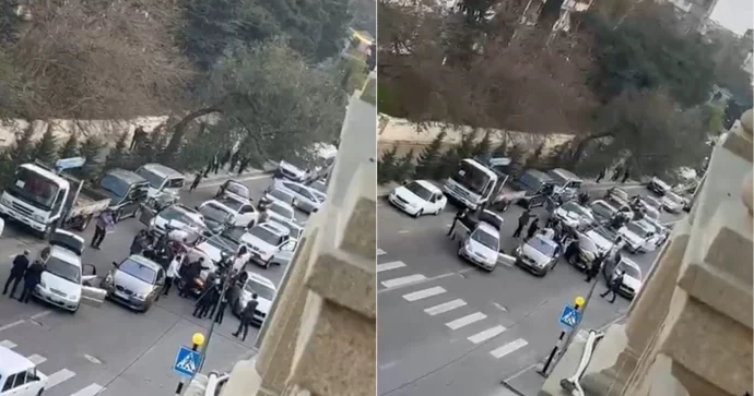 Toy kortejində biabırçılıq; maşından düşənlər yolu kəsib rəqs etdi VİDEO