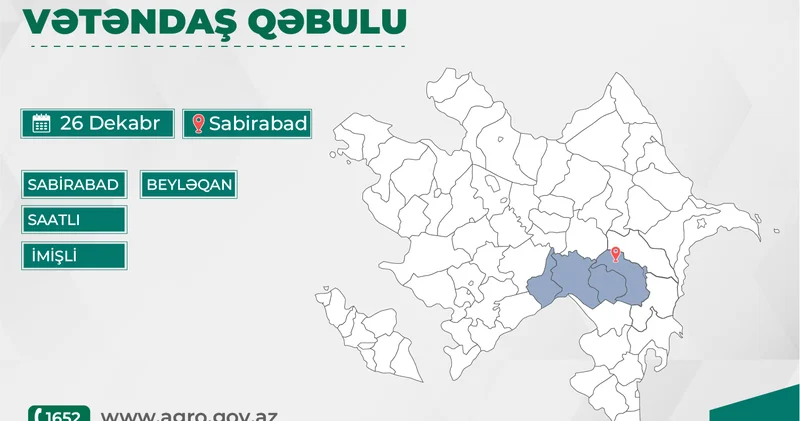 Kənd təsərrüfatı naziri Məcnun Məmmədov Sabirabadda vətəndaşları qəbul edəcək