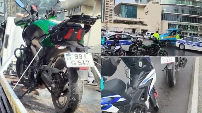 Bakıda qayda pozan motosikl və mopedlər cərimə meydançasına aparıldı VİDEO