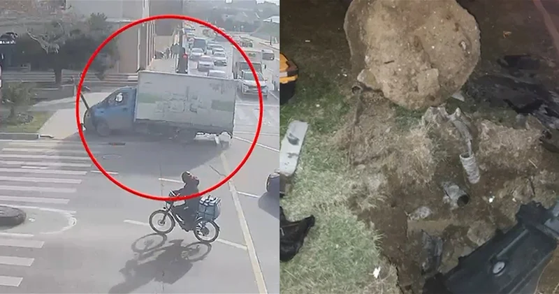 В Баку автомобиль, проехавший на красный свет, устроил ДТП и вывел из строя светофор ВИДЕО