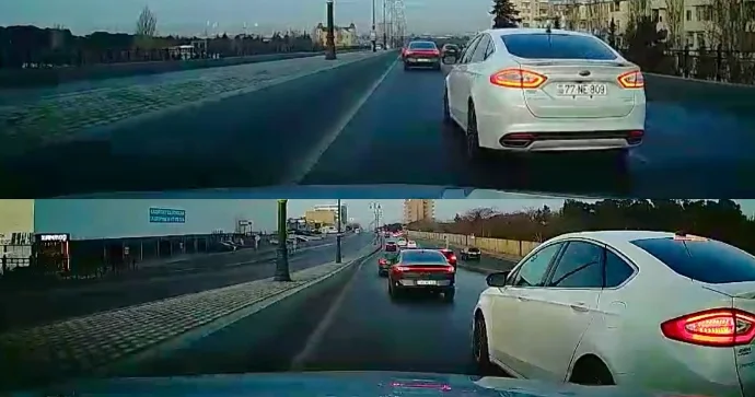 Prospektdə özbaşınalıq edən sürücü maşını sıxışdırıb “yaxşı edirəm” dedi VİDEO