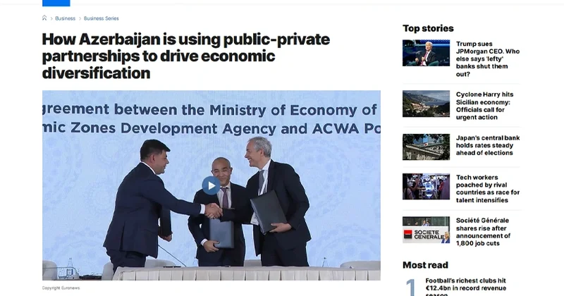 Euronews Azərbaycanda dövlət özəl tərəfdaşlığının inkişafı ilə bağlı video yayımlayıb