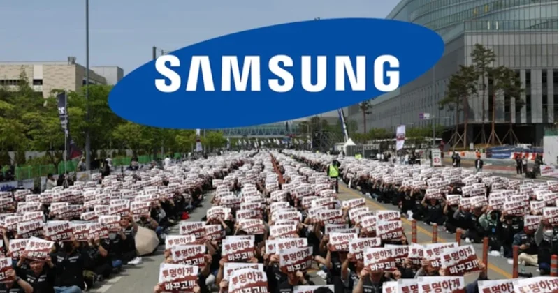 Samsung un on minlərlə əməkdaşı etiraz aksiyası keçirib