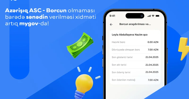 Справка о задолженности от Azərişıq стала доступна на mygov в электронном формате