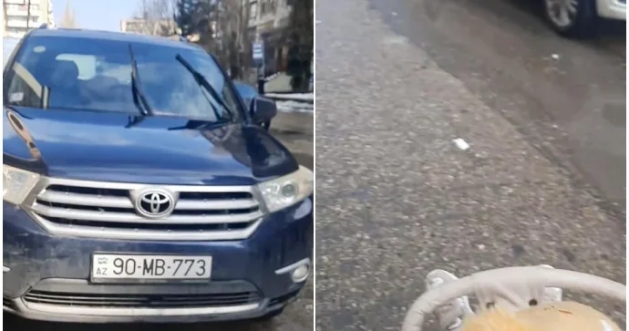 Maşını səkidə park edən sürücü uşaqlı piyadaya təhlükə yaratdı VİDEO