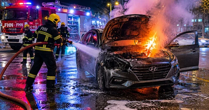 В Баку загорелся автомобиль марки Hyundai