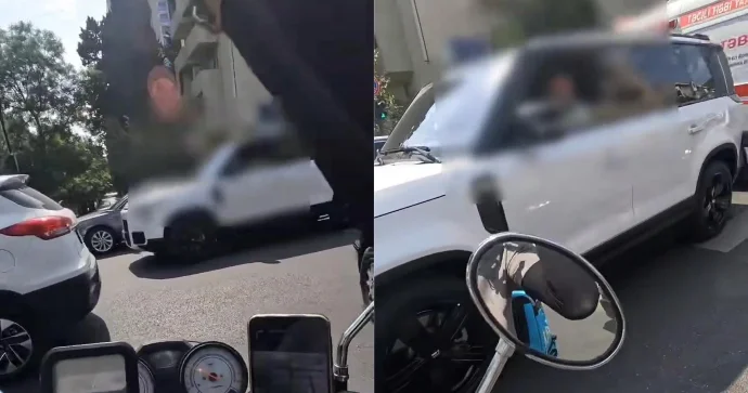 “Range Rover” sürücüsü kəsişmədə yolu bağlayıb motokuryerlə mübahisə etdi VİDEO