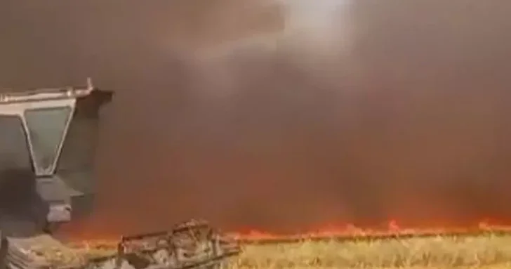 В Джалилабадском районе на поле произошел пожар: комбайнеры пытались спасти урожай