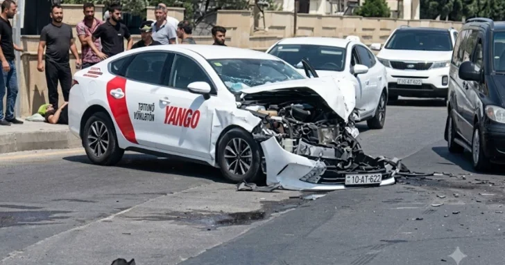 В поселке Локбатан столкнулись такси и пассажирский автобус