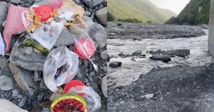 Qəbələdə turistlər çay kənarını zibilləməyə davam edir İyrənc mənzərə VİDEO