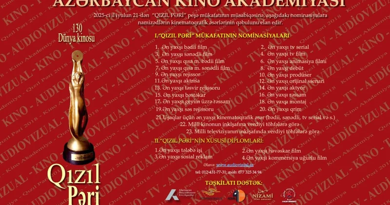 Azərbaycan Kino Akademiyasi 2025 ci ilin Qızıl Pəri peşə mükafatının müsabiqəsinə qəbulunu elan edir
