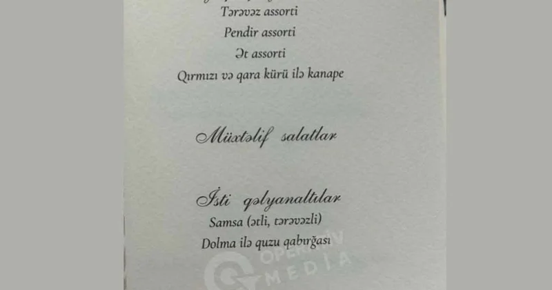 İlham Əliyevin şərəfinə verilən dövlət ziyafətinin Menyusu
