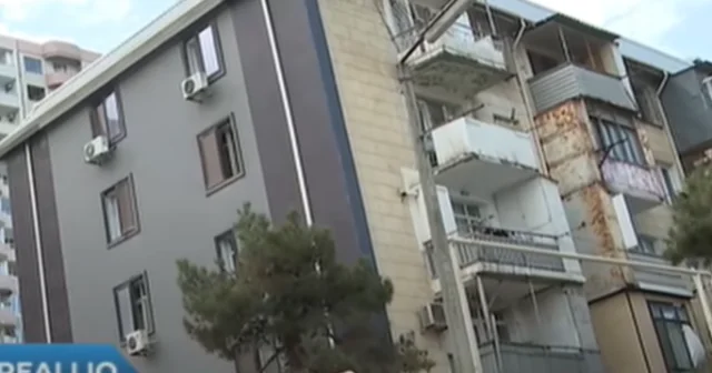 Bakıdakı təhlükəli binalar Bəzilərinin yalnız yola baxan hissəsi təmir olunur (VİDEO)