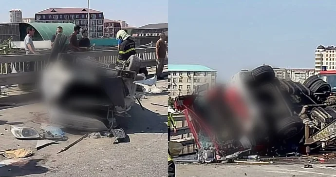 Masazır körpüsündə dəhşətli qəza: Yük maşını “Ravon”un üzərinə aşdı, ölən var VİDEO