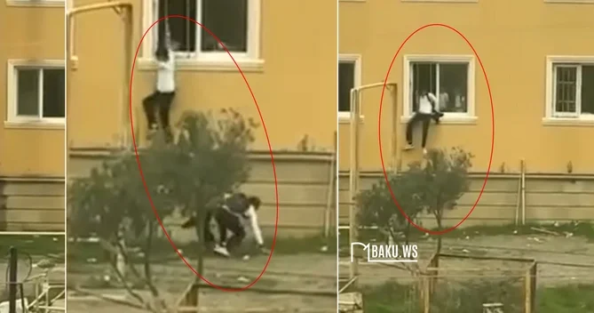 Masazırda məktəblilər bir bir pəncərədən tullanıb dərsdən qaçdılar ANBAAN VİDEO