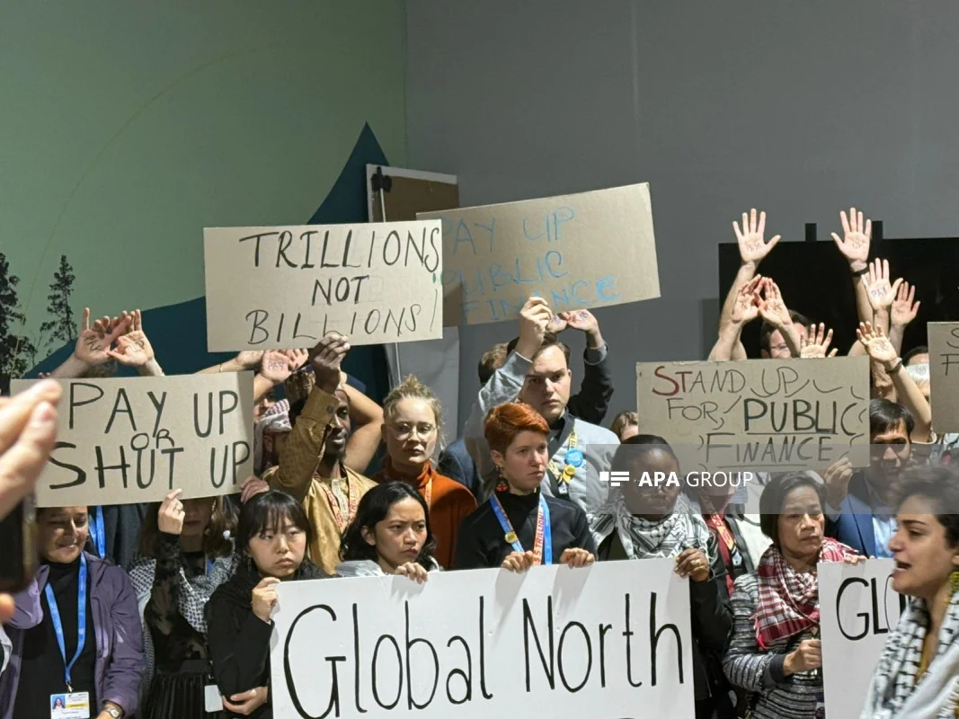 COP29 çərçivəsində bir sıra ölkəni təmsil edən ekoloji fəallar iqlim maliyyəsinin artırılması tələbi il aksiya keçirib FOTO VİDEO