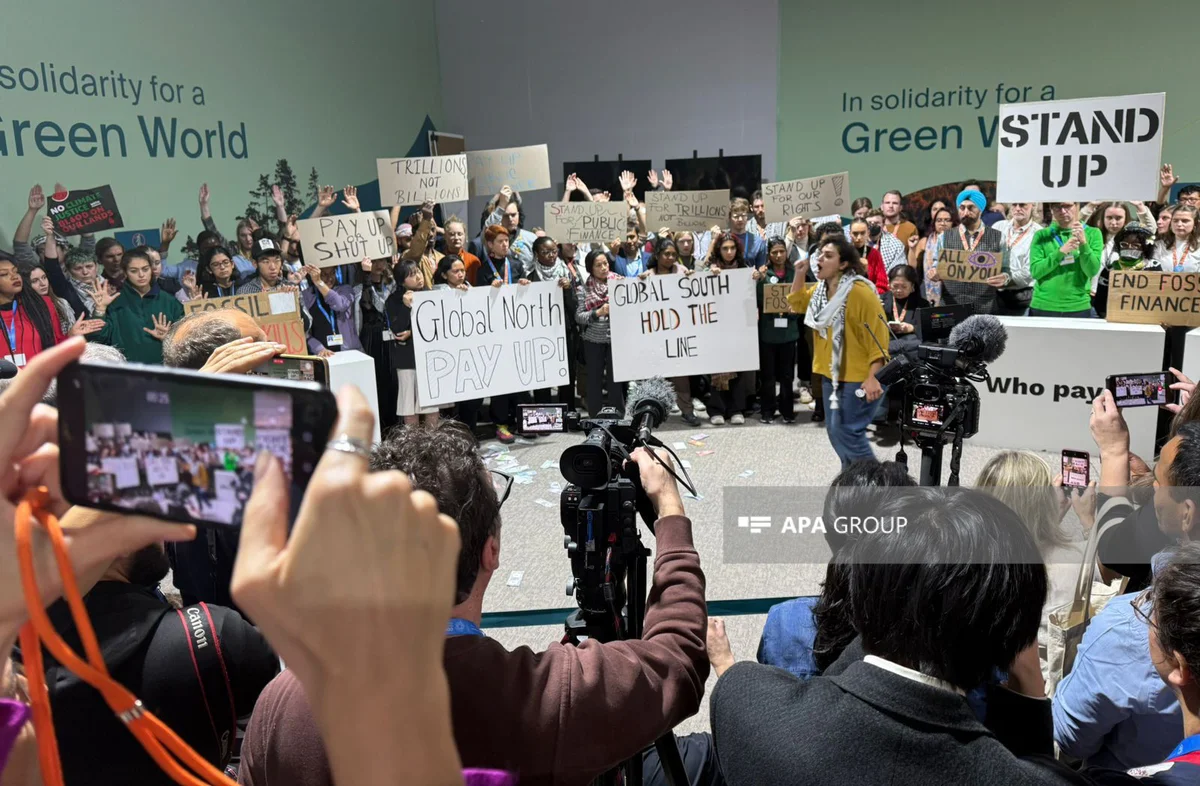 COP29 çərçivəsində bir sıra ölkəni təmsil edən ekoloji fəallar iqlim maliyyəsinin artırılması tələbi ilə aksiya keçirib FOTO VİDEO