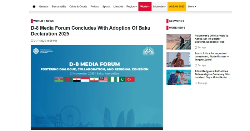 Malayziya mediası Bakıda keçirilən D 8 Media Forumundan yazır
