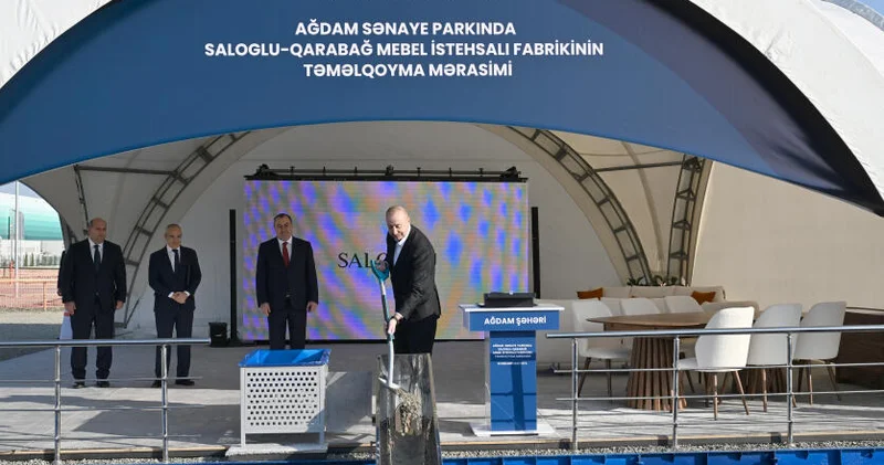 Президент Ильхам Алиев заложил фундамент производственного предприятия ООО "Saloğlu Qarabağ" в Агдаме ФОТО