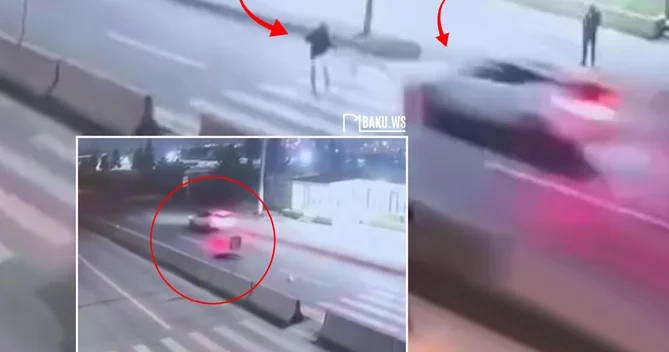 Bakı Şamaxı yolunda piyadanın avtomobillə vurulmasının ANBAAN GÖRÜNTÜLƏRİ