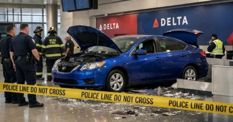 Detroyt hava limanının girişinə avtomobil çırpılıb