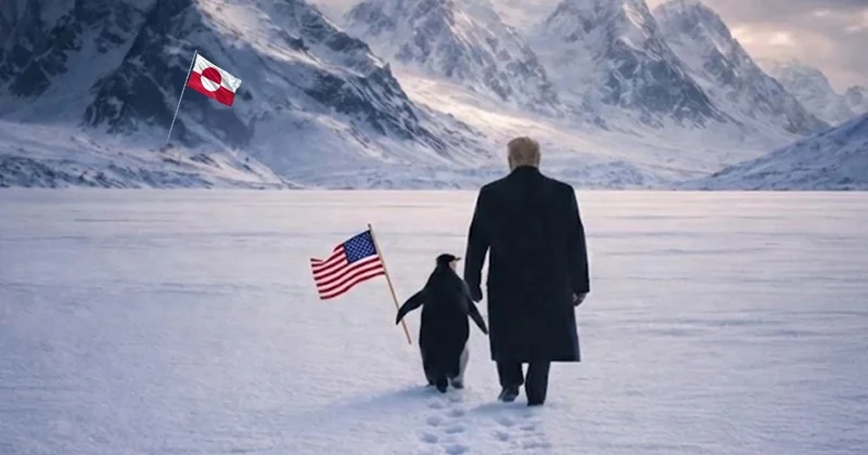 Tramp pinqvinlə əl ələ Qrenlandiyada