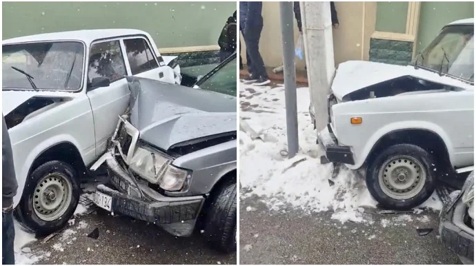 Zəncirvari qəza: Toqquşan maşınlar yol kənarındakı “VAZ”a çırpıldılar VİDEO