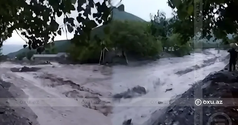 Şəkidə güclü sel iki körpünü dağıdıb VİDEO