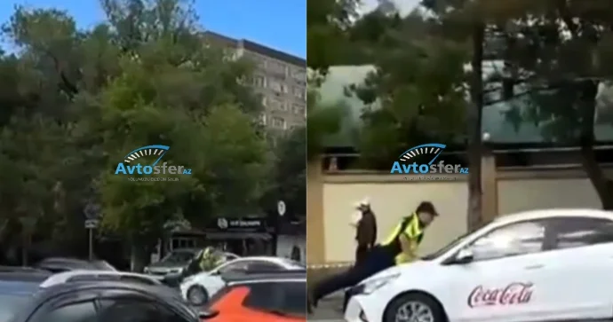 Qaçmağa çalışan sürücü yol polisini kapotda sürüdü VİDEO