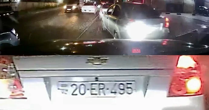 Öndəki avtomobilin qarşısına qəfil keçən sürücü təhlükə yaratdı VİDEO