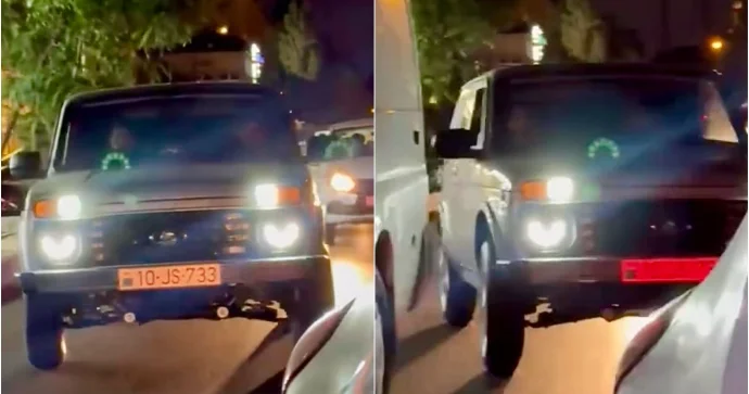 “Niva” ilə “hoqqa” verən sürücü maşını vurmaqdan son anda yayındı VİDEO