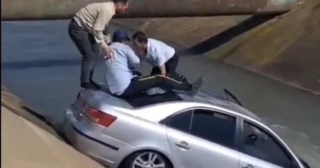 Xaçmazda avtomobil kanala aşdı Video