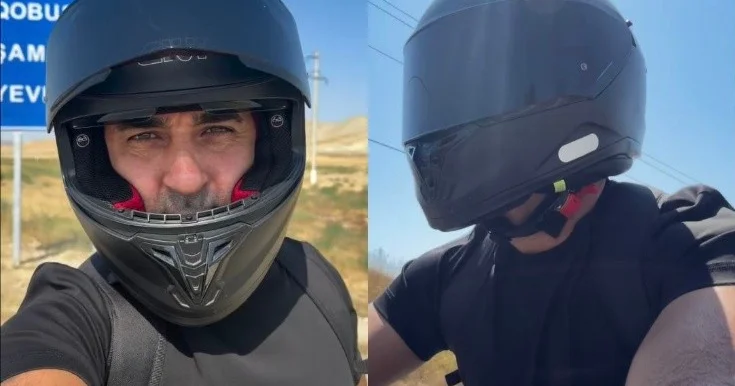 Əməkdar artist motosikletlə Şamaxıya getdi Video