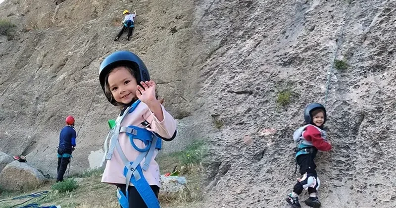 Cəmi 3 yaşındadır dağ, təpə demədən dırmaşır