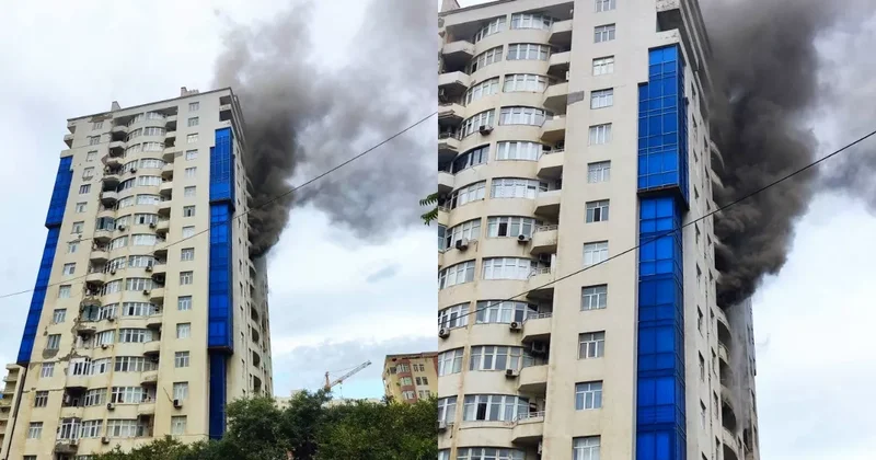 Пожар в жилом доме в центре Баку ФОТО
