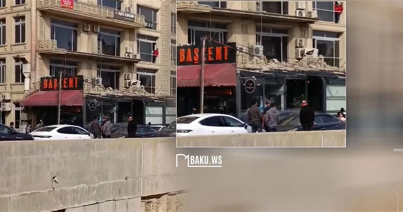 В Баку балкон обрушился прямо на ресторан