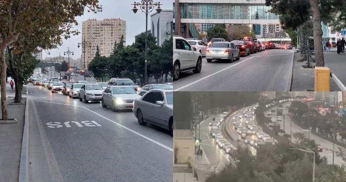 Bu küçədə avtobus zolağı çəkildi; maşınlar tıxacda qaldı, avtobuslar rahat hərəkət etdi VİDEO