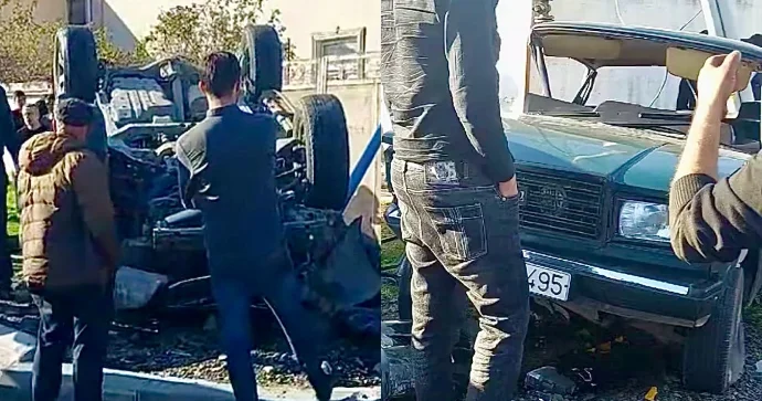 Qubada “VAZ”la toqquşan “Prado” bordürə çıxıb aşdı VİDEO